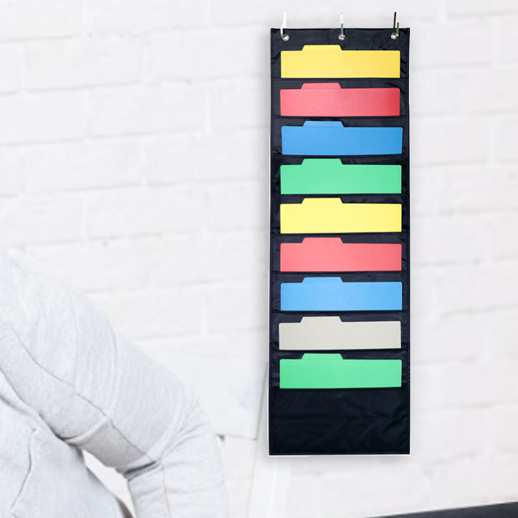 Over The Wall Hanging File Folder Organizer Storage Pocket Chart for Office Home Classroom 10 Pockets for Keeping Files Neatly