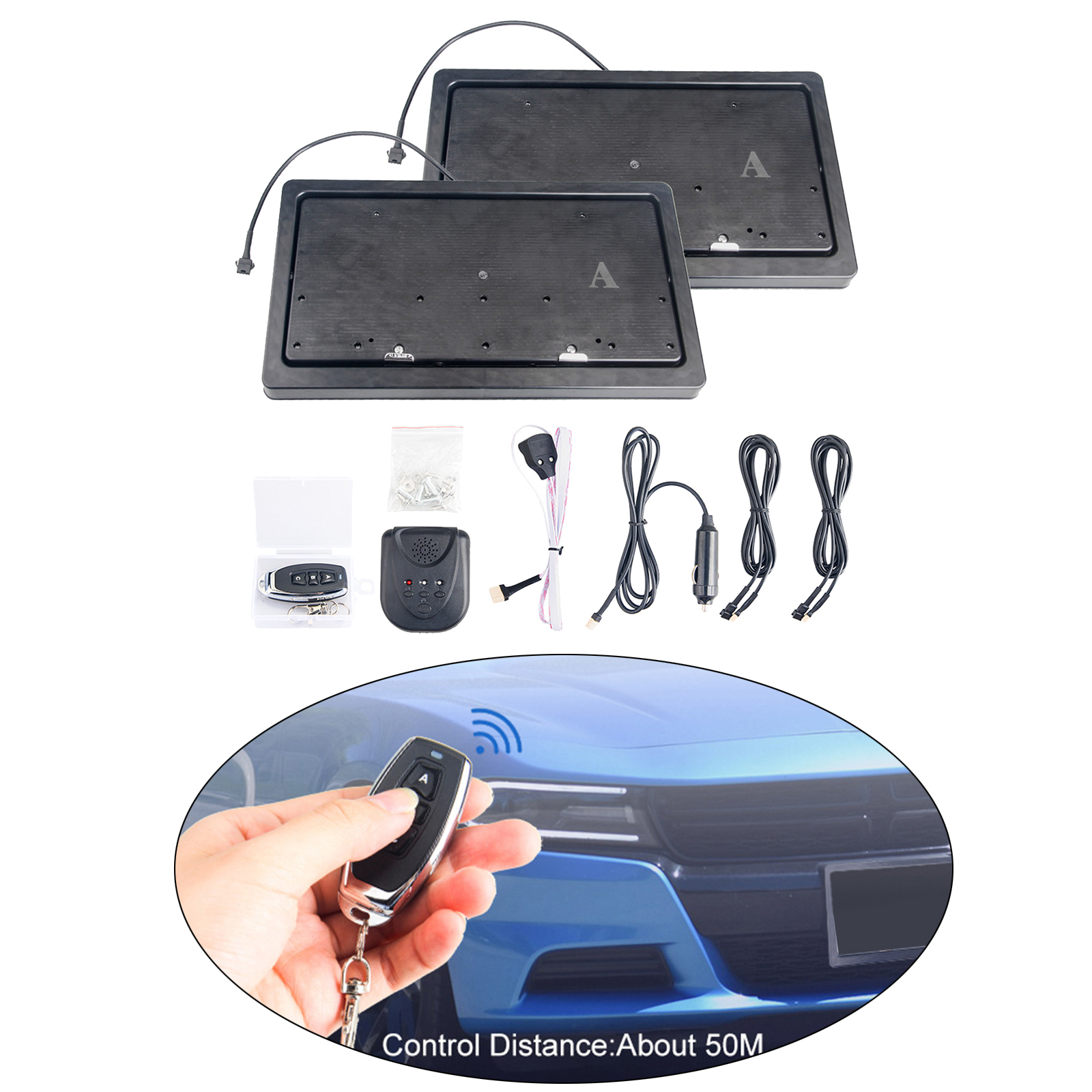 Universal 2x Car Remote Control Flip Hidden License Plate Frame Bracket Holder, Rust Proof & Waterproof