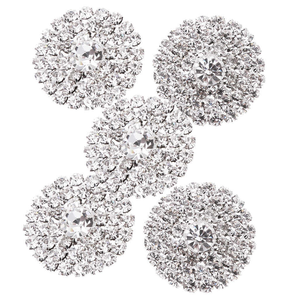 5 Pieces Rhinestone Shank Buttons for Sewing Scrapbooking Decoration Embellishment Silver 21mm