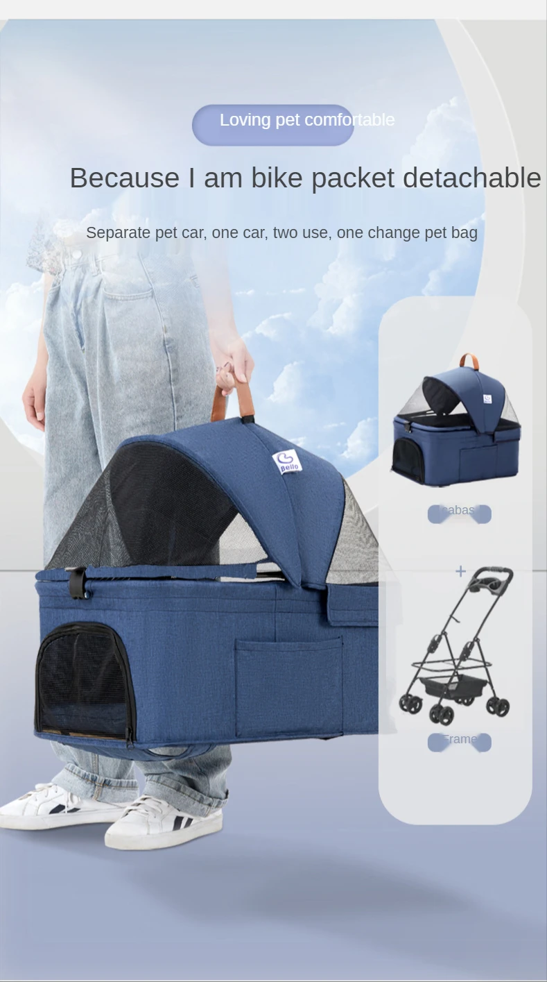 Separation Four-Wheeled Universal Dog Cart Pet Trolley Available Pet Carrier Backpack Luxury Dog Carrier Strollers Breathable