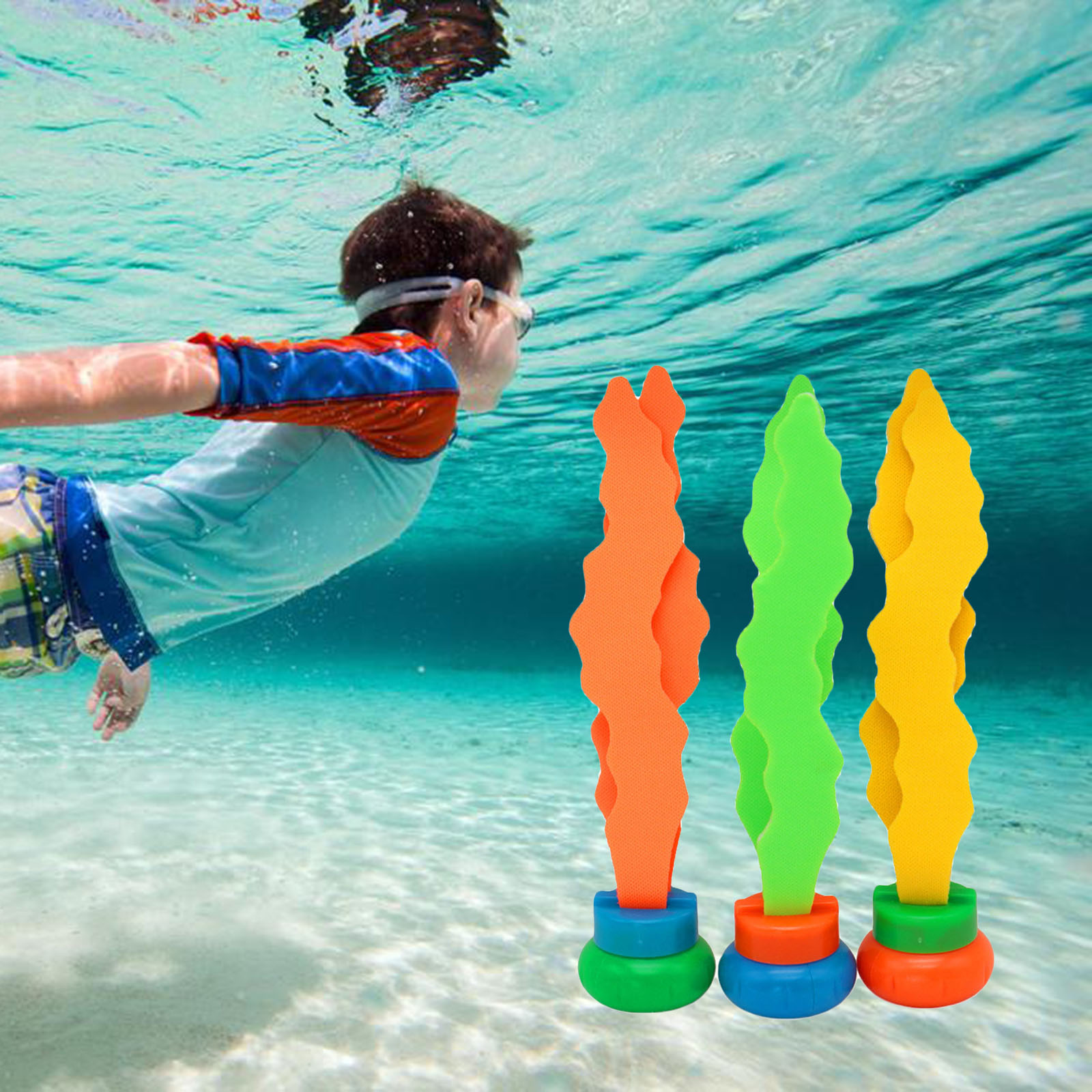 Set of 3 Kids Plants Diving Toy Sports Swimming Pool Grab Stick Sea Plant Shape Sinking Swimming Training Water Toys Gift