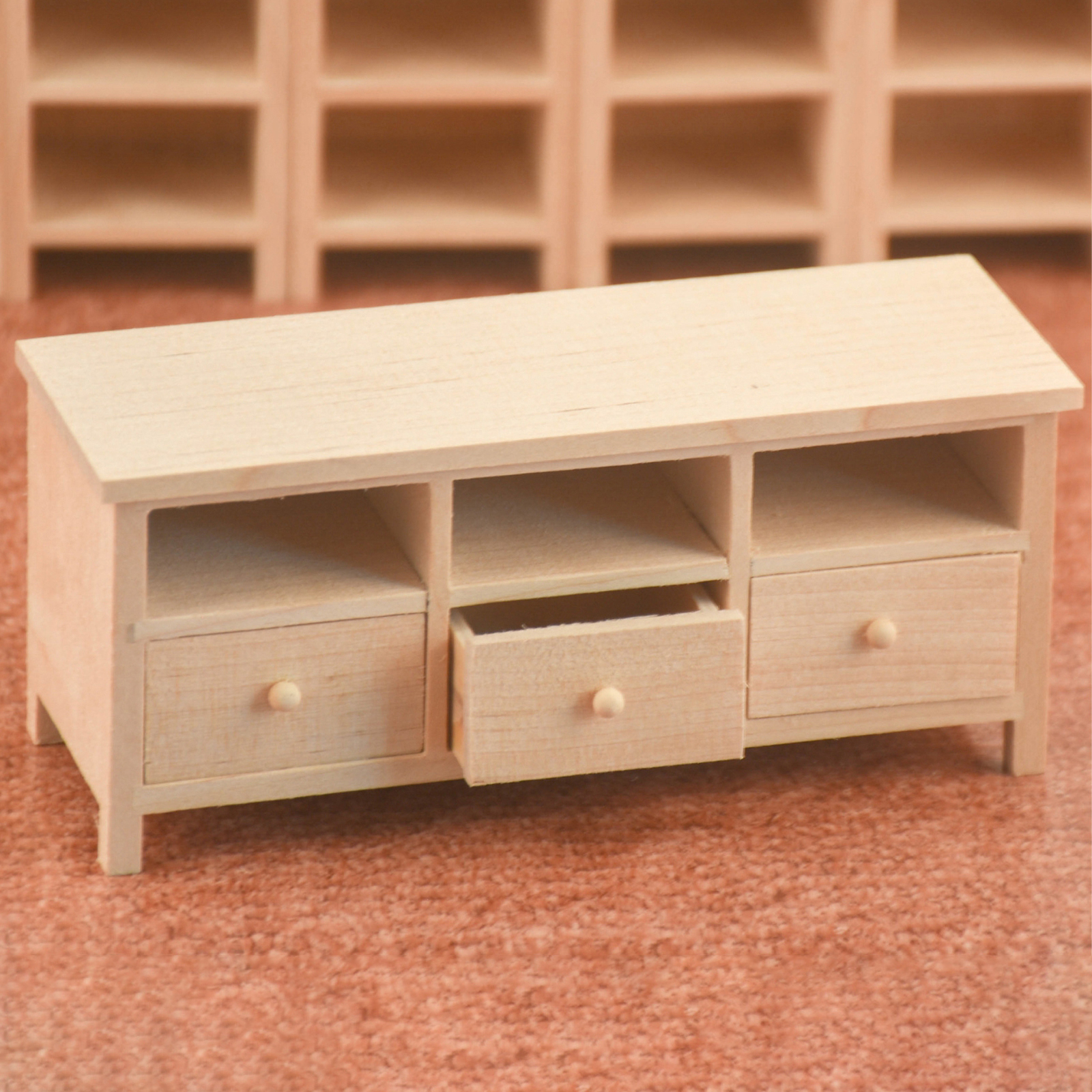 1/12 Dollhouse Handcraft Unpainted Birch Wooden 3-Lattice Cabinet Storage for Bedroom Furniture Set Life Scene Decorative Toy