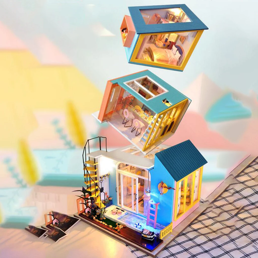 DIY Dollhouse Miniature with Furniture 3D Miniature House Room Toy LED Lights Birthday Gift Christmas Present for Kids Adults