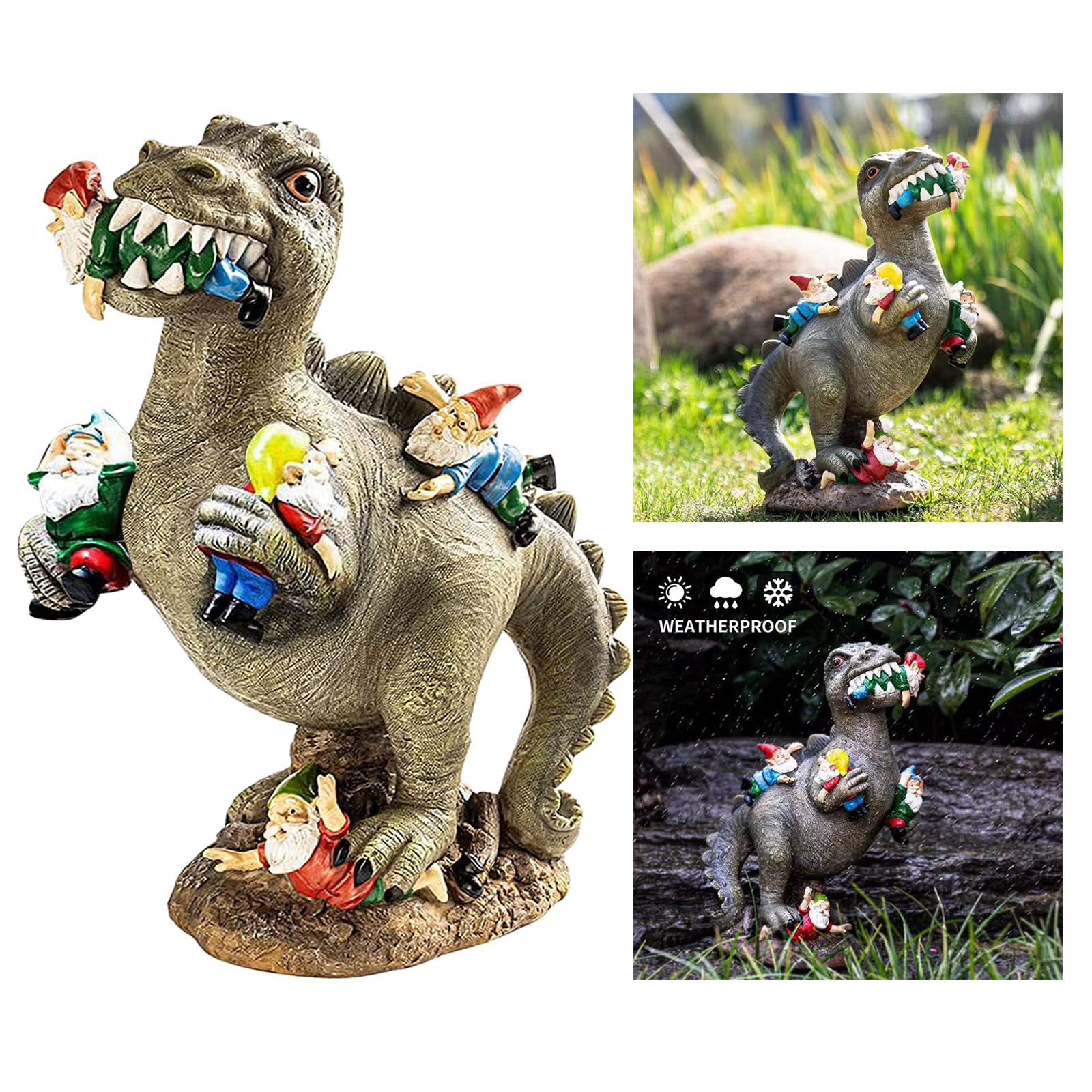 Cartoon Resin Garden Statue Lifelike Dinosaur Gnome Sculpture Free Standing Yard Indoor Decor Artwork Collectible Houswarming