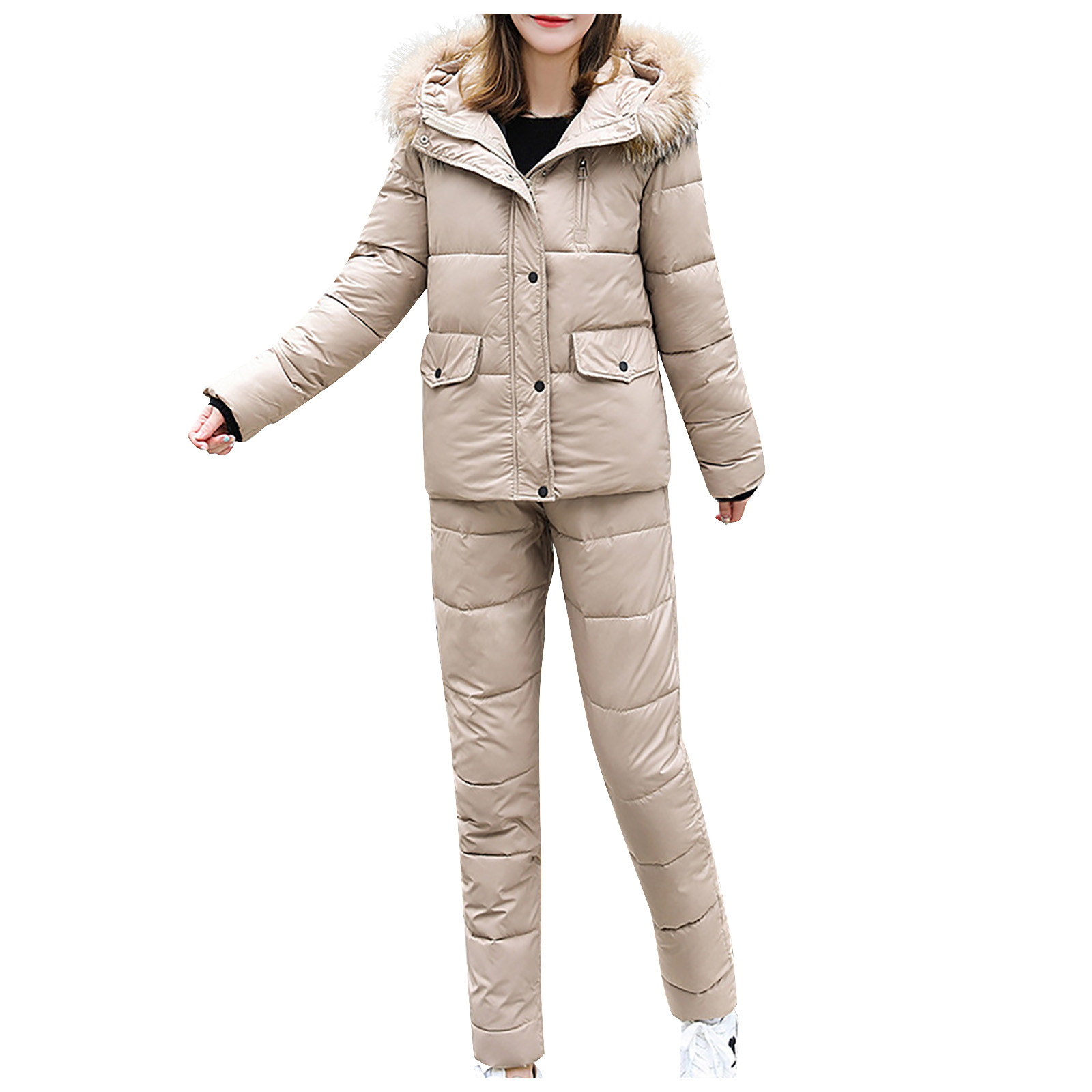 Mulheres de inverno conjunto macacão jaquetas parka