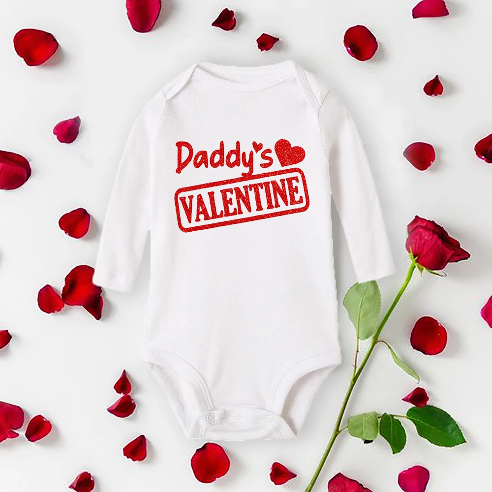 Mommy Daddy Is My Valentine Girl Romper New Born Baby Items Long Sleeve Clothes Ropa Outfit Infant Valentine Holiday Present best Baby Bodysuits