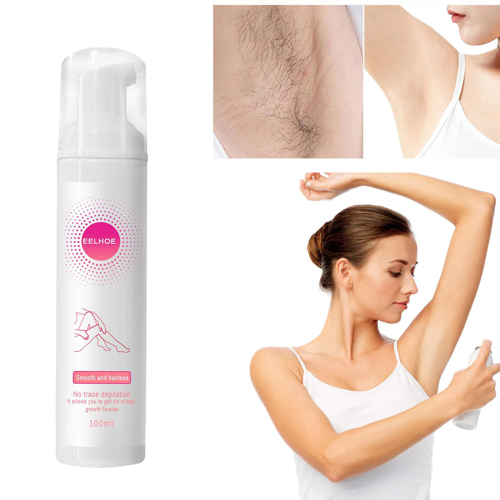1/3.3oz Bubble Painless Hair Removal Spray Mousse No Damage for Arm Leg Back