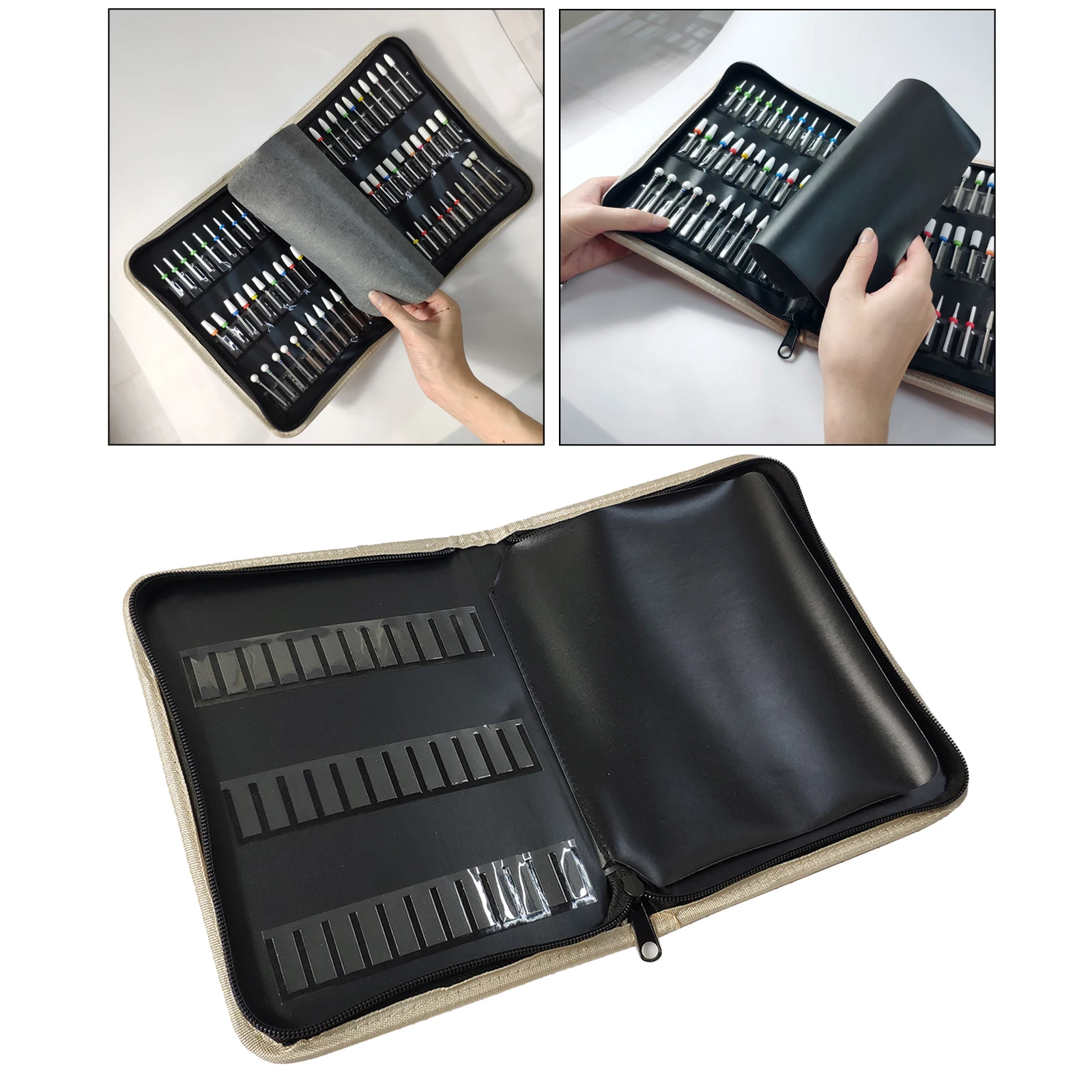 Portable Foldable Manicure Nail Drill Bits Holder Storage Bag Easy Carry