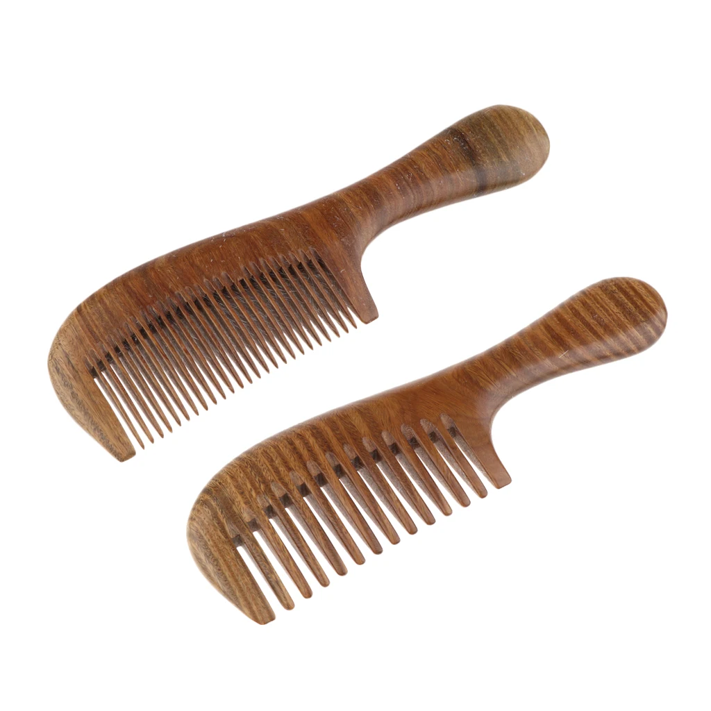 Professional Hair Care Detangling Comb Hairbrush Handmade Green Sandalwood Wooden Combs - Wide/Fine Tooth