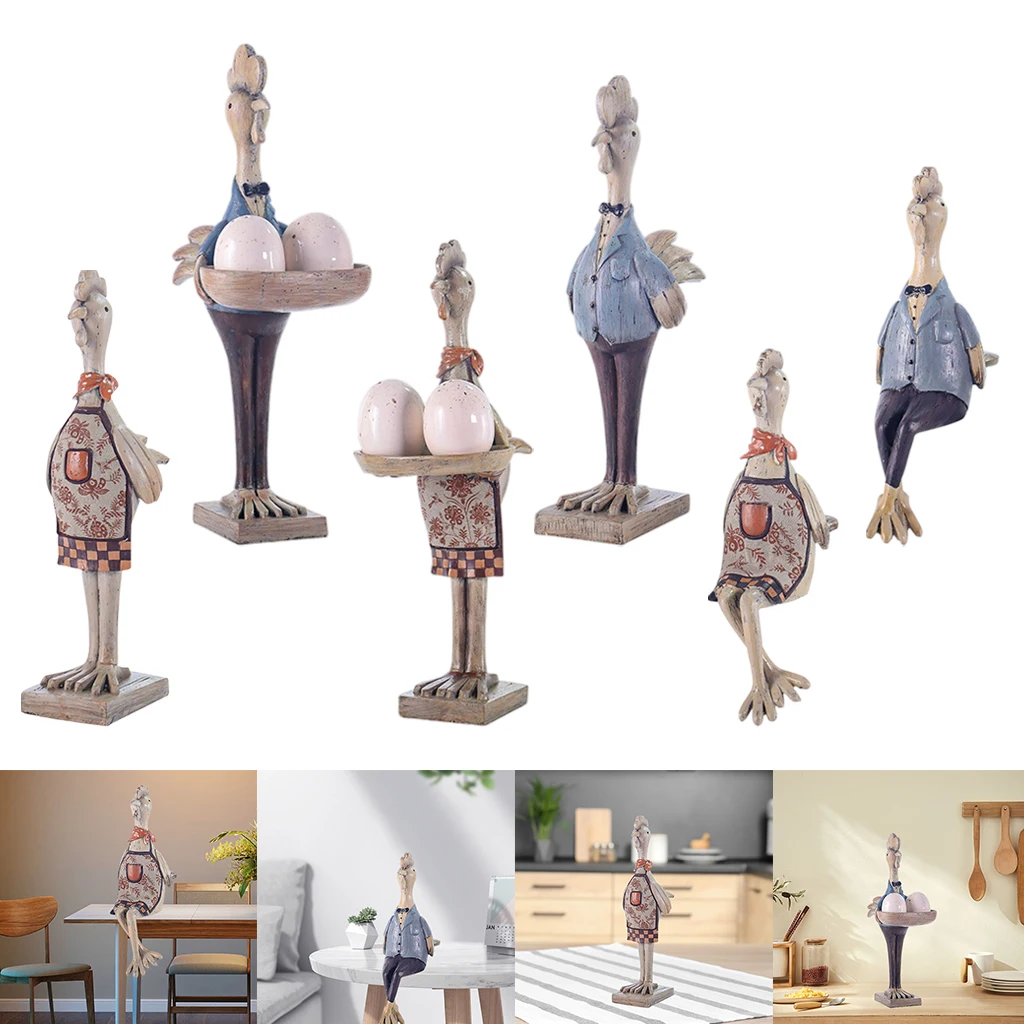Chicken Statue Figurine Decorative Salt Shaker Art Ornament Rooster Decor Creative Cute Retro Style for Indoor Gift Home