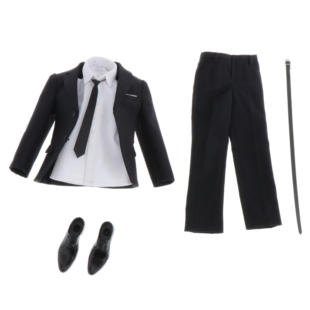 1/6 Men`s Suit Shirt Pants Belt Shoes Tie Clothes For 12