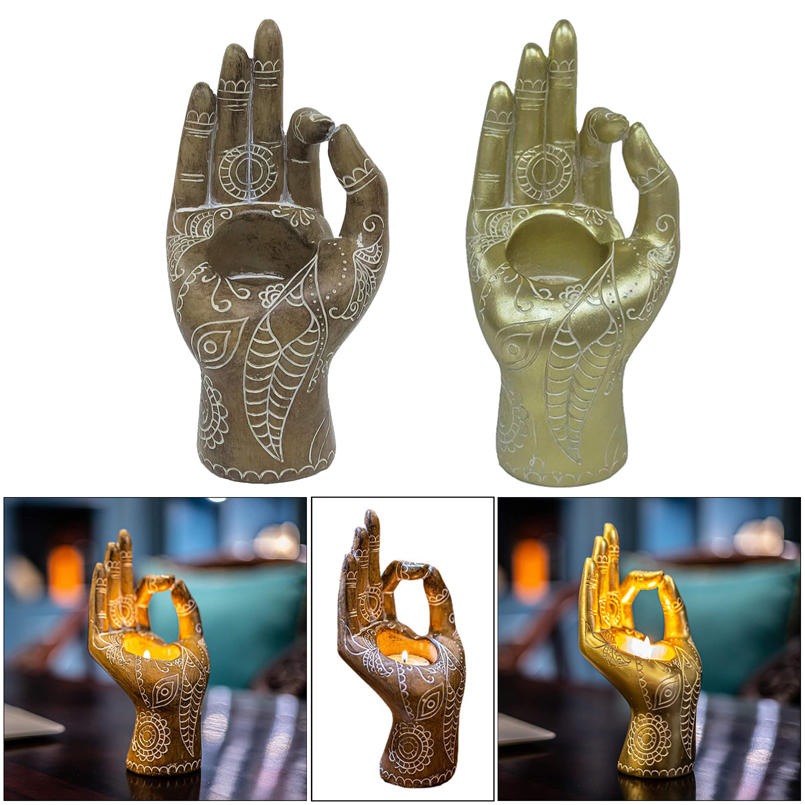 Buddha Zen Meditation Candle Holder Mudra Hand Tabletop Tealight Decor Figurines Hand Ornament Yoga Studio Office Decoration