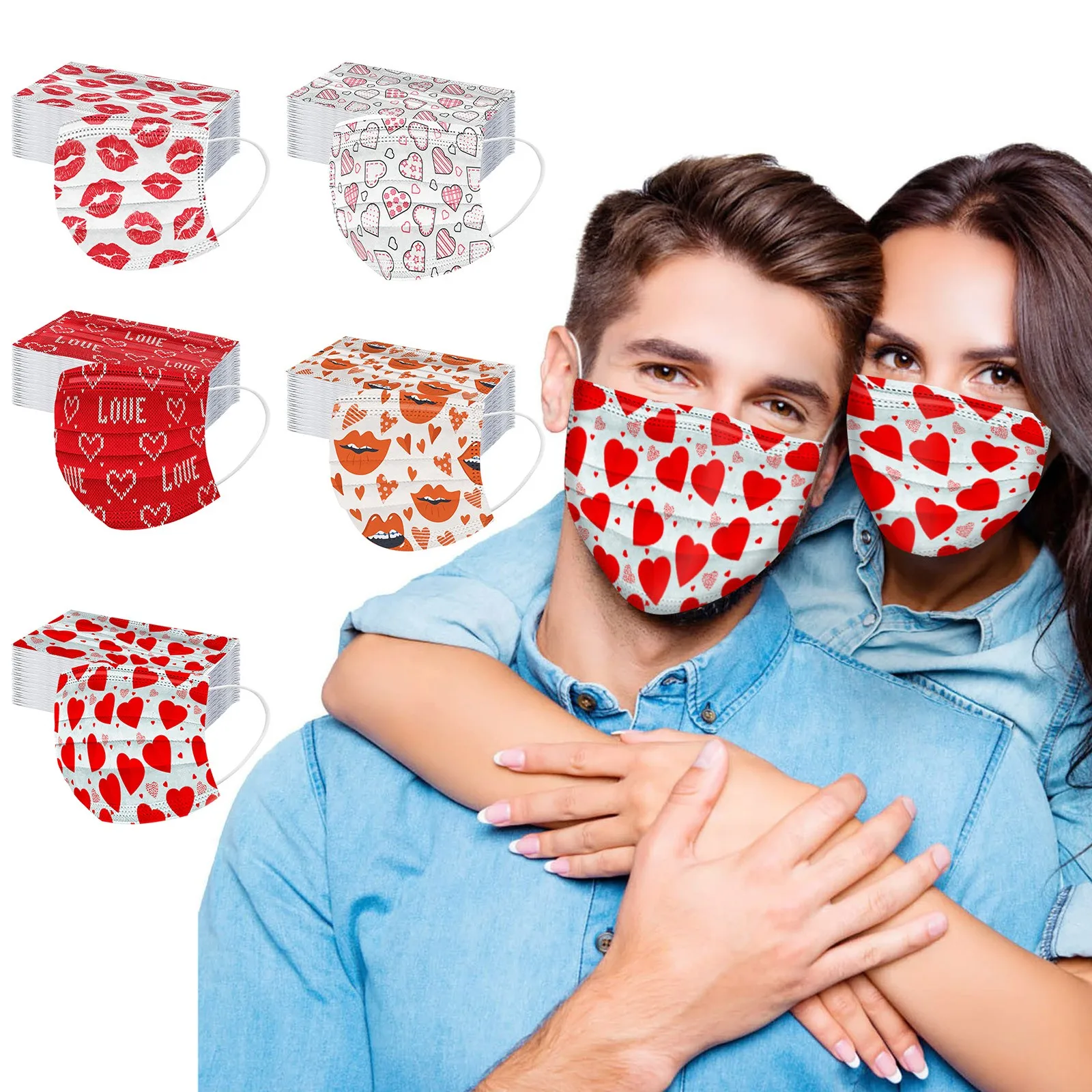 cowboy cosplay 50pc Valentine Day Disposable Mask Non-woven Heart Love Print Dust Protective Masks Adult Fabric Masque Halloween Cosplay Mask simple halloween costumes