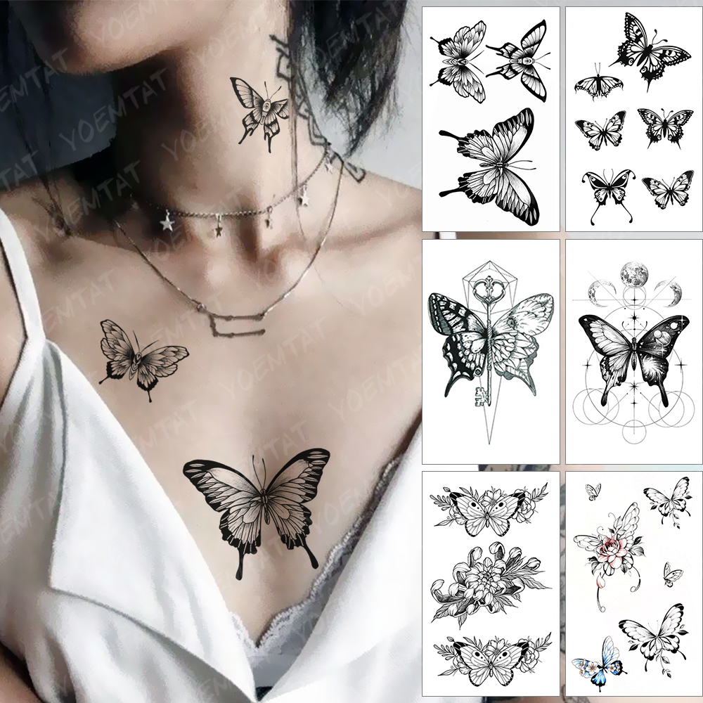 Best of Waterproof Temporary Tattoo Stickers Black Butterfly Rose Transfer Flash Tatoo Women Sexy Neck Hand Chest Body Art Fake Tattoos Reviews & Tips