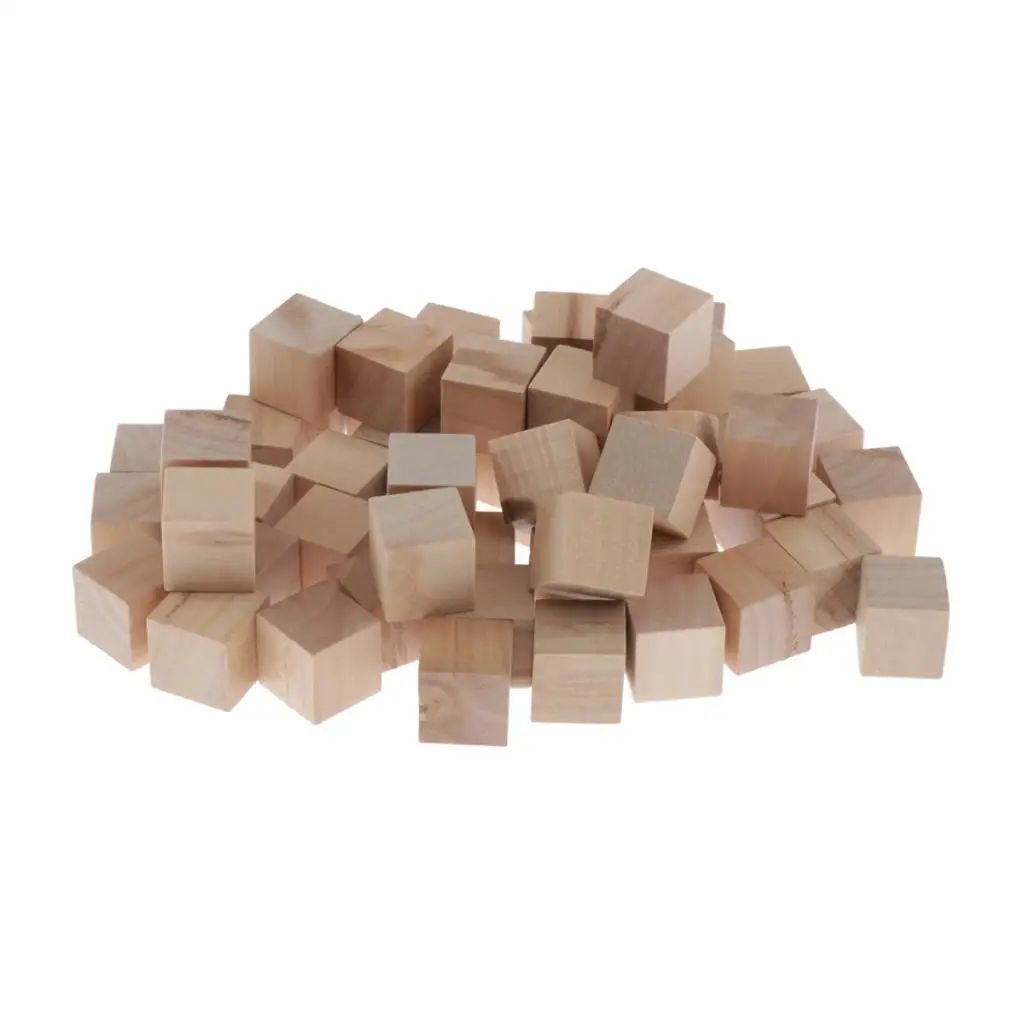 2cm Wooden Cubes 50pcs Unfinished Square Wood Blocks for Kids Math Teaching Crafts & DIY Projects