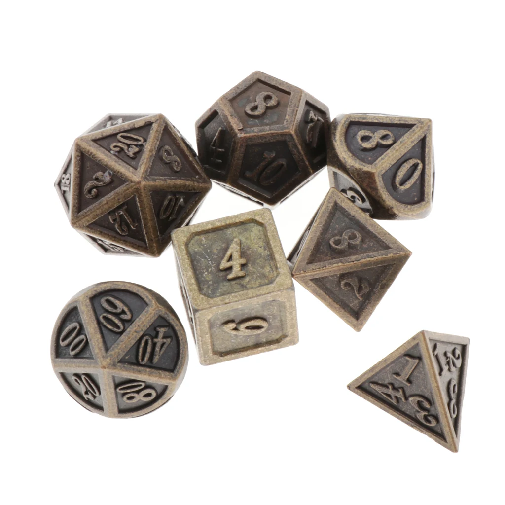 7 Pieces Durable Metal Dices Set - DND Game Polyhedral Solid Metal D&D Dice Set