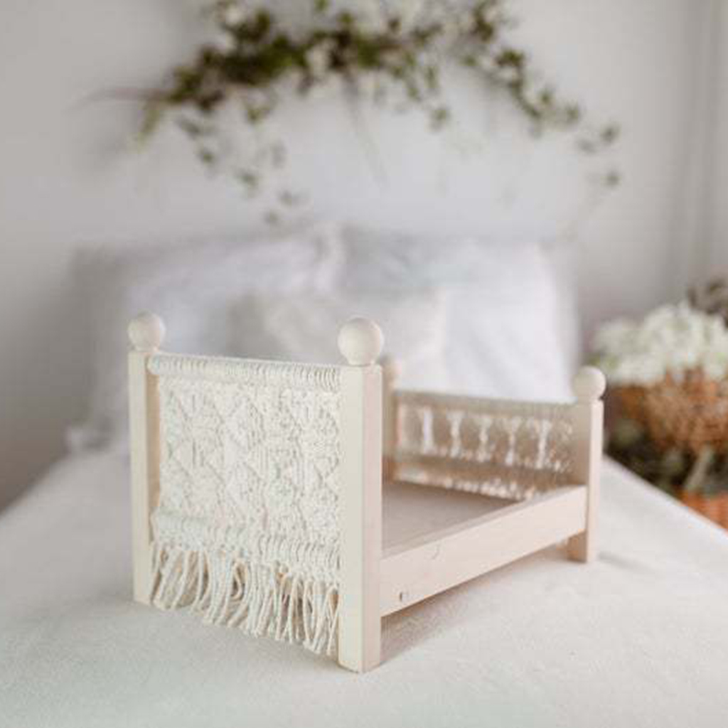 Newborn Props Baby Crib White Wooden Detachable Posing Props with Tassels