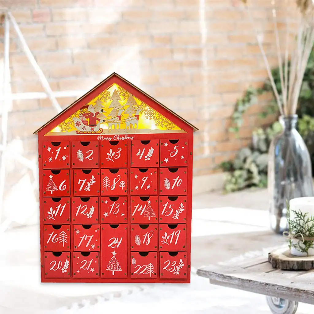 Traditional Christmas Wooden Advent Calendar with Drawers 24 Day 