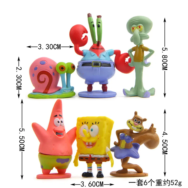 6pcs/set 3-6cm Sponge Figure toy Bob Crab Boss Patrick Star Action Figures Patrick Star Anime Figurines PVC Sandy Dolls Toys transformers toys