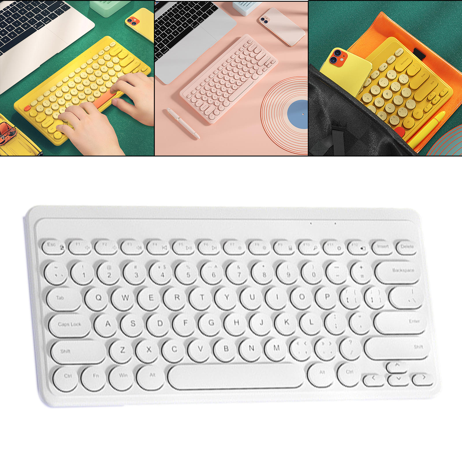 2.4G Wireless Keyboard Silent Slim Vintage Round Key 79 Key Keyboard with 13 Hotkeys