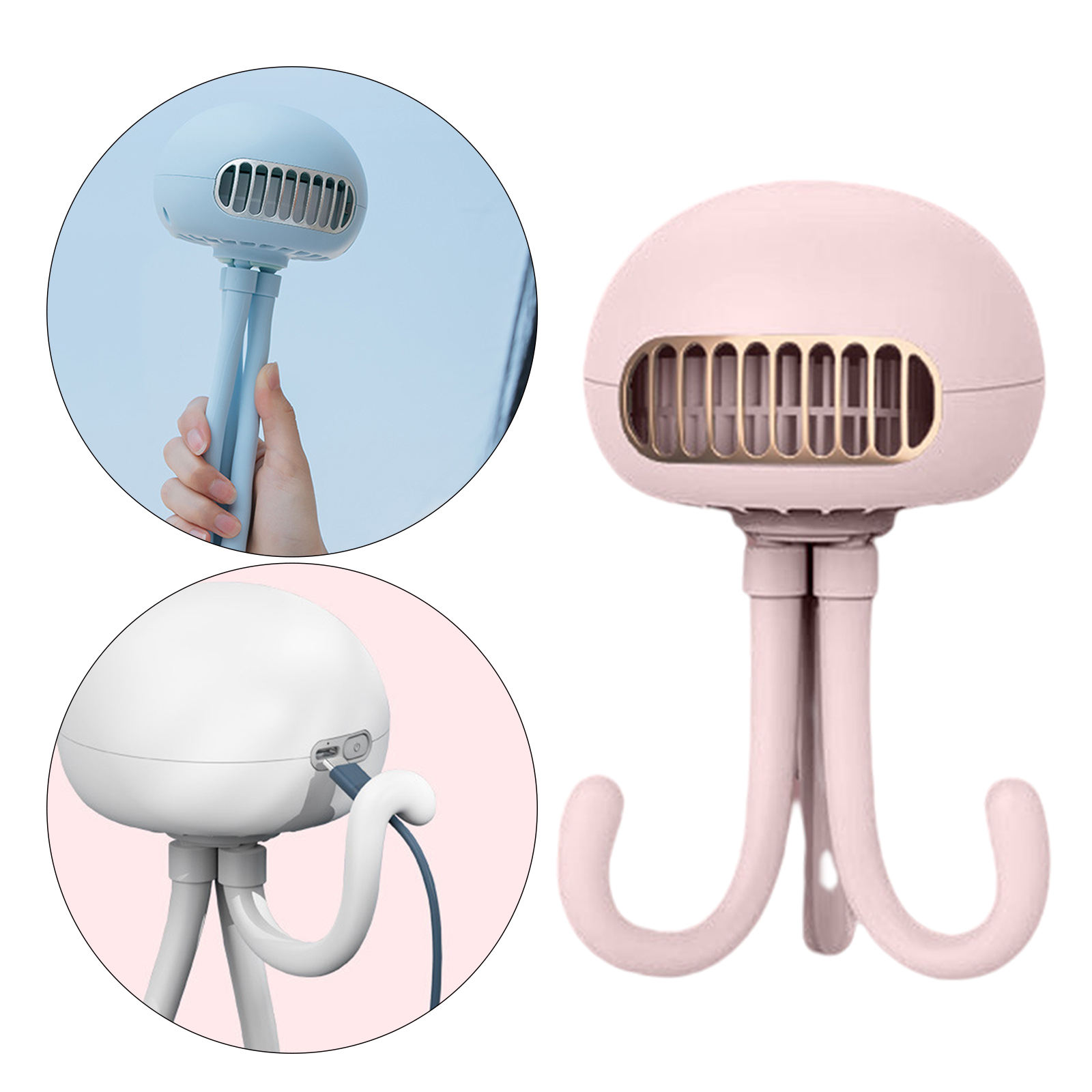 Mini Handheld Stroller Fan Octopus Fan 2000mAh Clip-on Fan for Room Carseat with 3 Speed Rechargeable Cooler