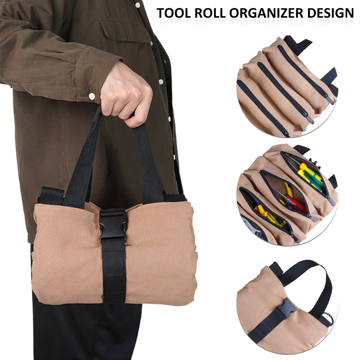 Tool Bag Tool Roll Multifunction Tool Roll Up Bag Wrench Organizer Roll Pouch Hanging Tool Zipper Carrier Tote Storage Bag small tool chest