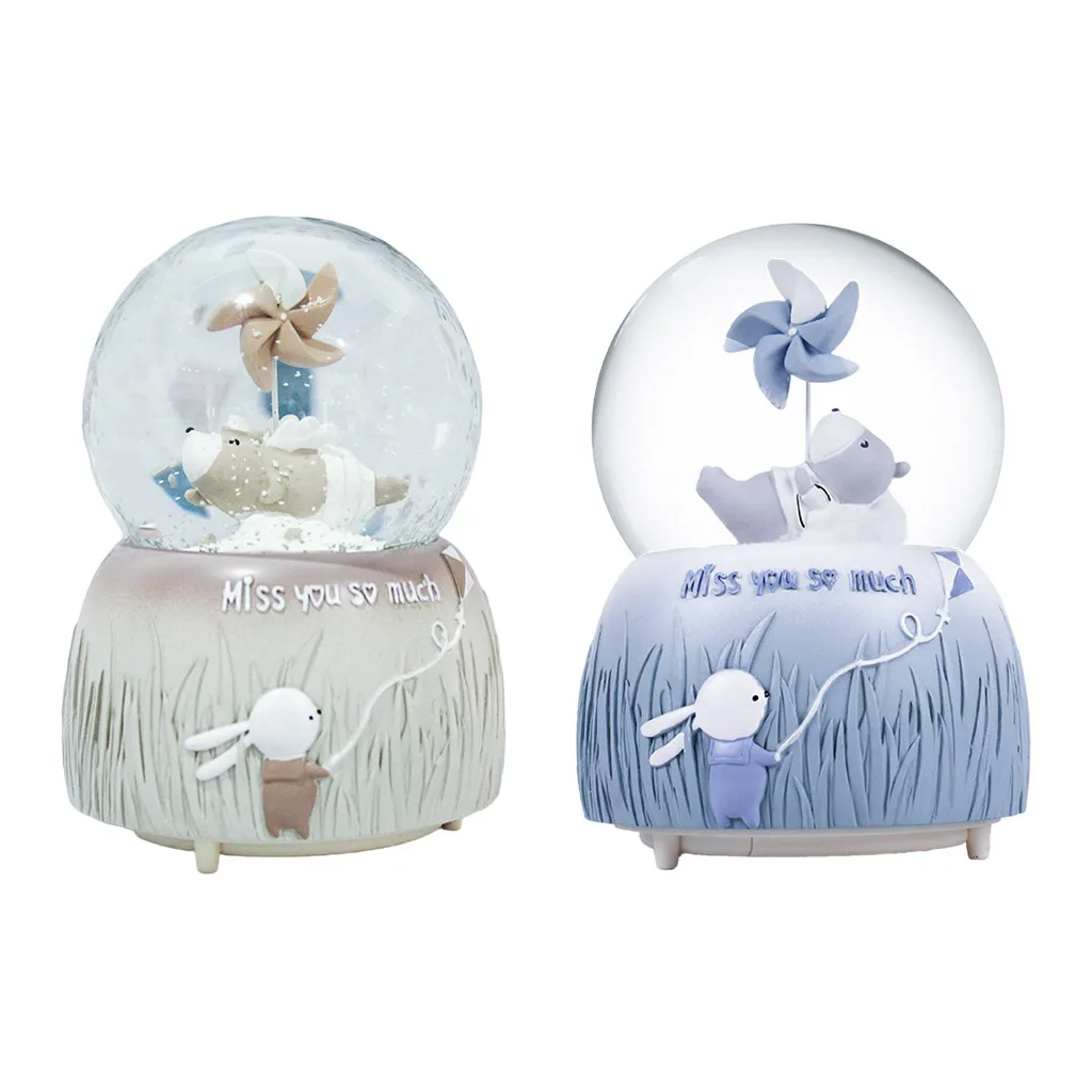 Crystal Ball Luminous Snow Globe Music Box Home Desktop Ornaments
