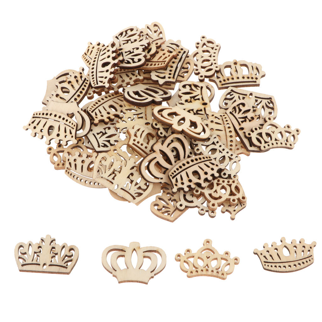 50 Pieces Unfinished Wood Hollow Crown Shape Wooden Plaque Embellishments