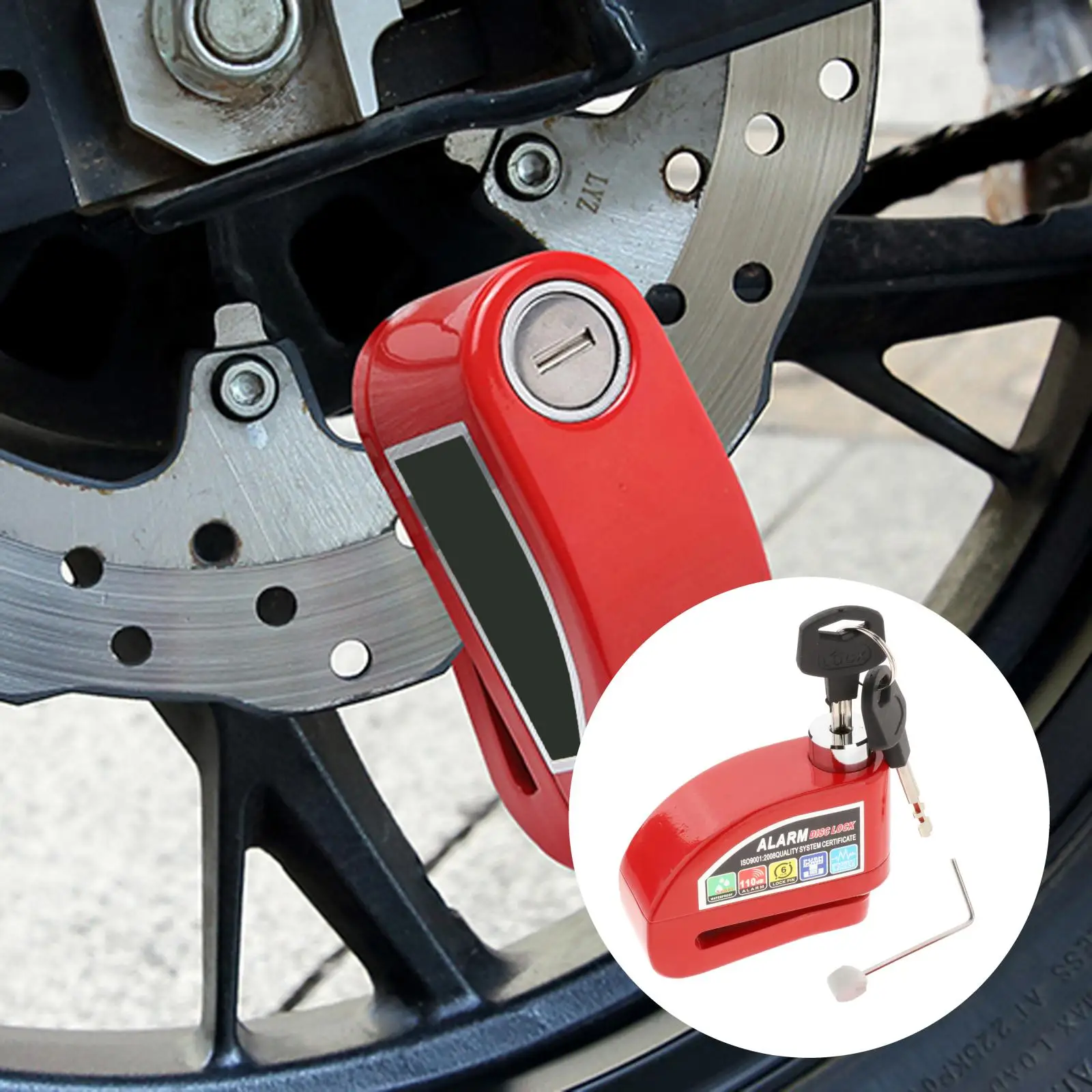 Motorcycle Disc Lock Heavy Duty with Alarm 110dB 6mm Pin Disc Brake Lock for MTB Scooter Bike Theft Prevention
