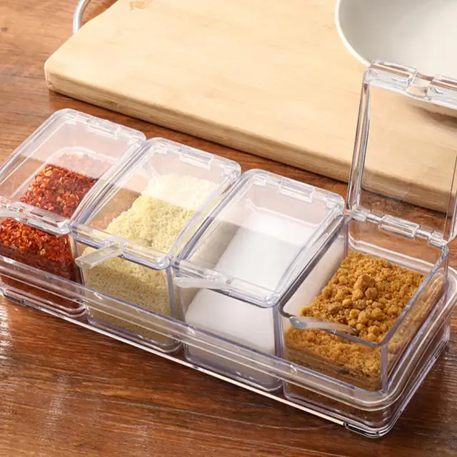 CuiYou 4 Grids Seasoning Box Salt Pepper Jar Salt Storage Container Kitchen  Gadget 