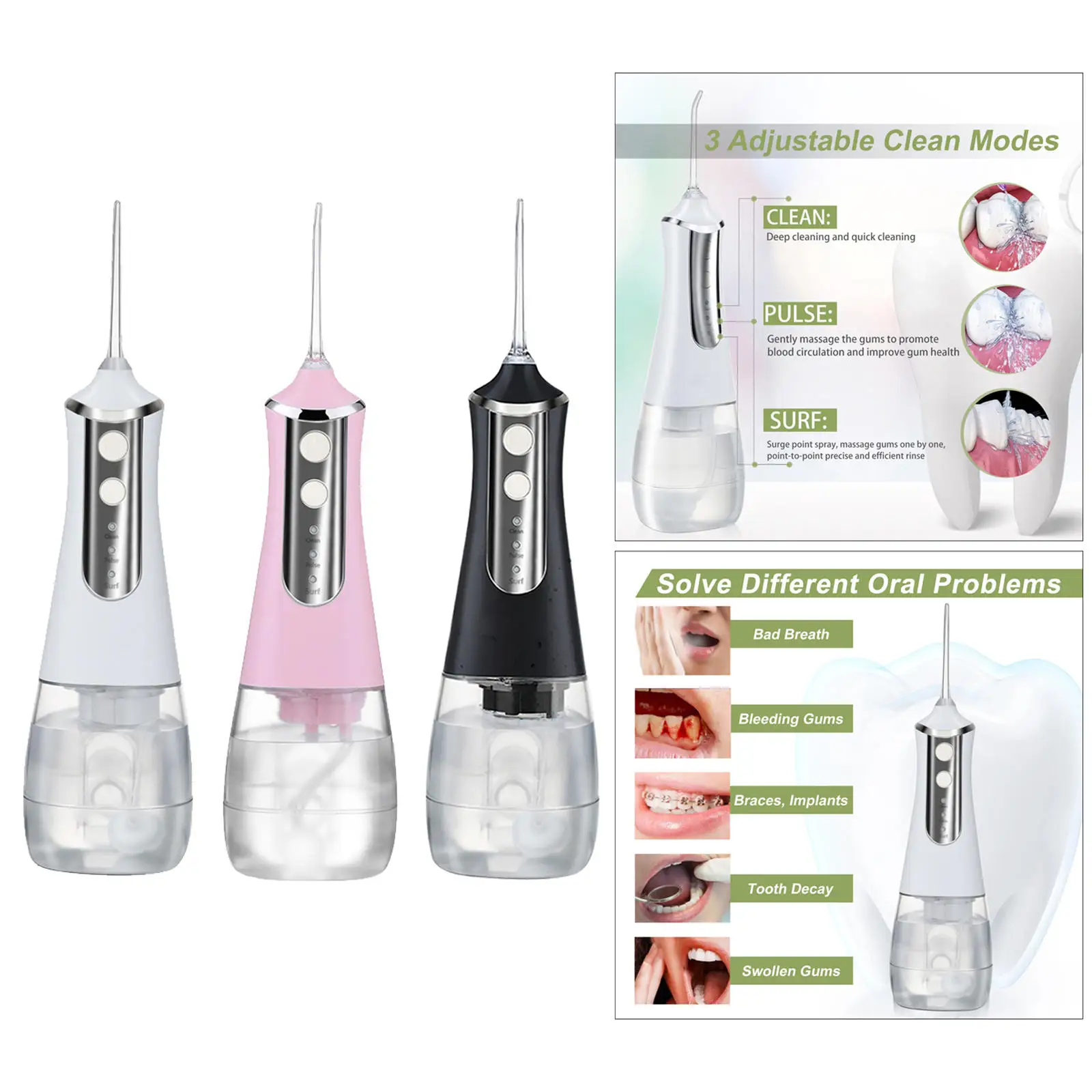 Water Flosser Professional Oral Irrigator Waterproof 350ml Portable Tooth Stain Removal 3 Modes Tooth Cleaning for Home