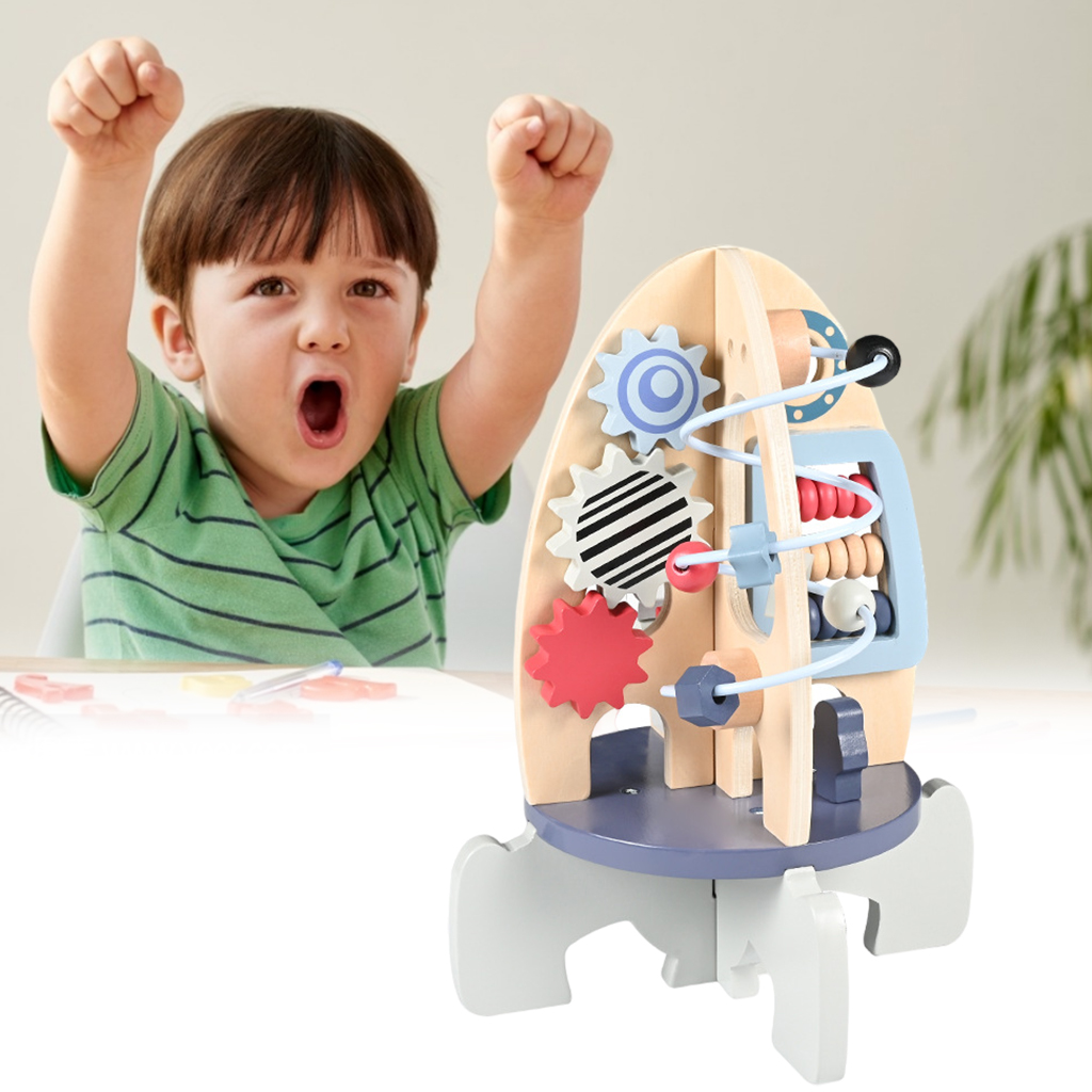 Wooden Lacing Threading Beads Counting Puzzle Rocket Toy Educational Toy