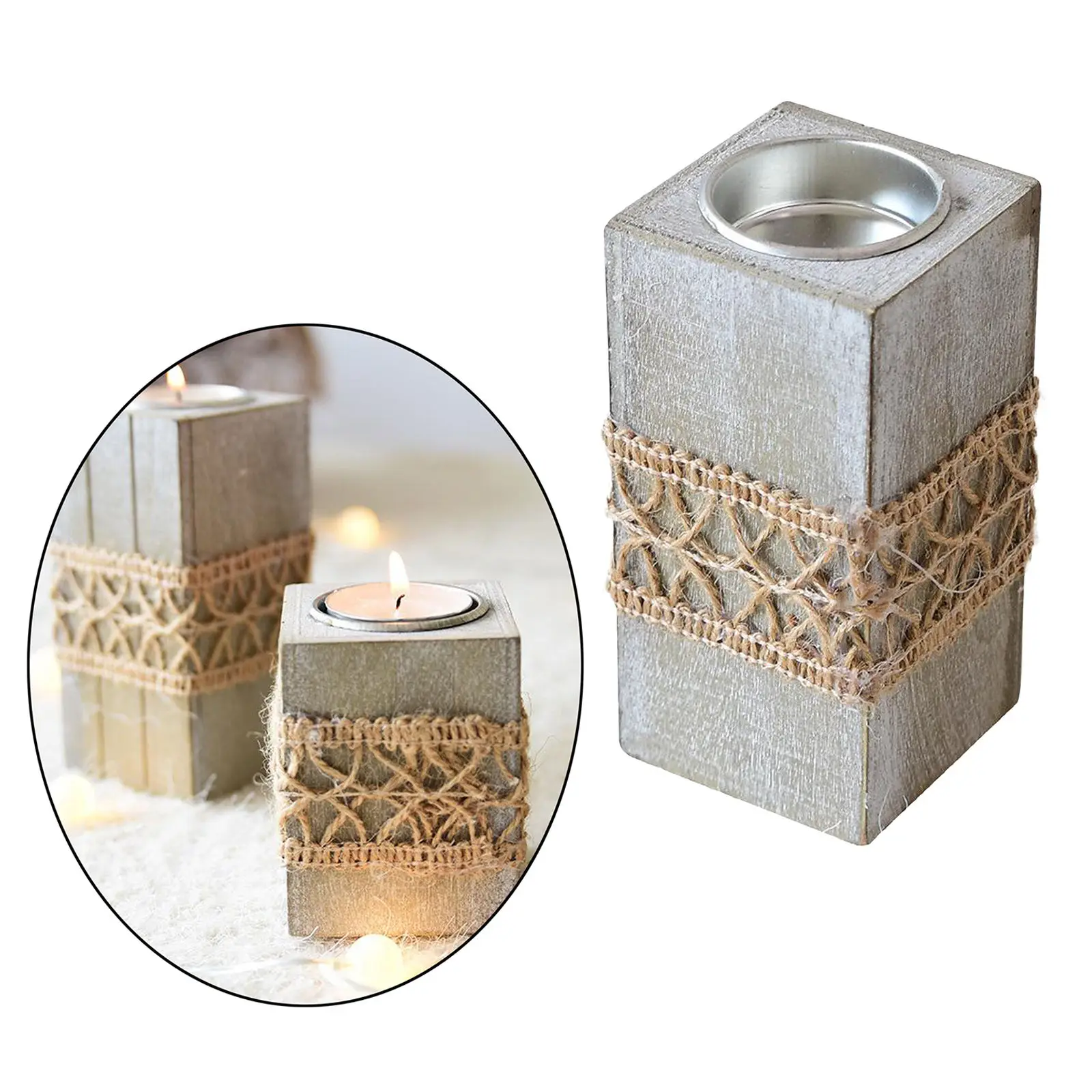 Rustic Vintage Wooden Tea light Candle Holder Chic Coffee Table Centerpieces Decor Candle Stand for Living Dining Room Table