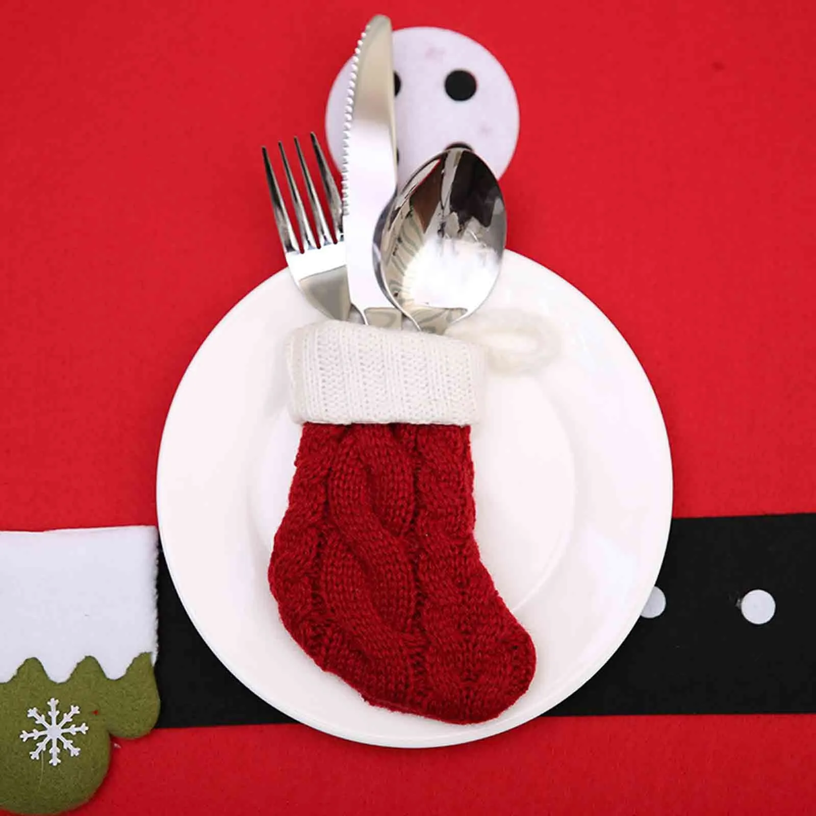 Christmas Knitted Stocking Sock Cutlery Cover Candy Gift Bag Xmas Tree Decor MA 