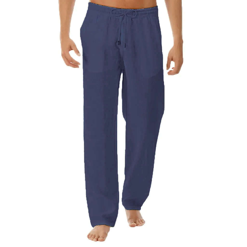 Plus Size Loose Man Pajamas Solid Cotton Linen Sleep Pants Casual Sports Trousers Yoga Home Sleep Bottoms Comfortable Sleepwear pajama pants men's
