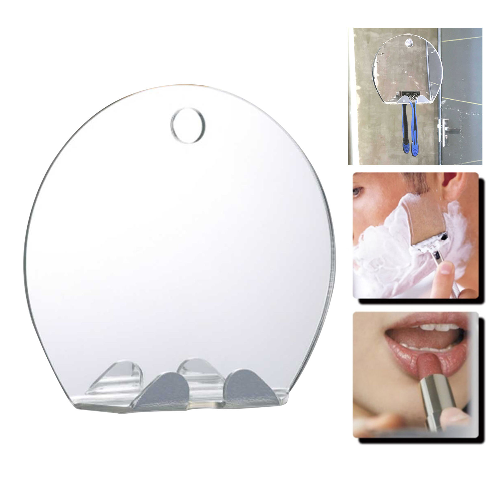 Portable Acrylic Anti Fog Mirror with Suction Cup Round No Fog Makeup Mirror