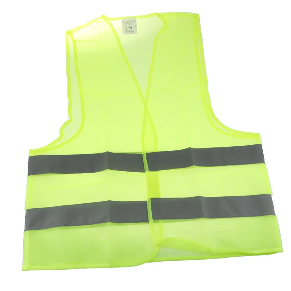 Neon Green Safety Vest Jacket With Reflective Strips High Visibility Large Size