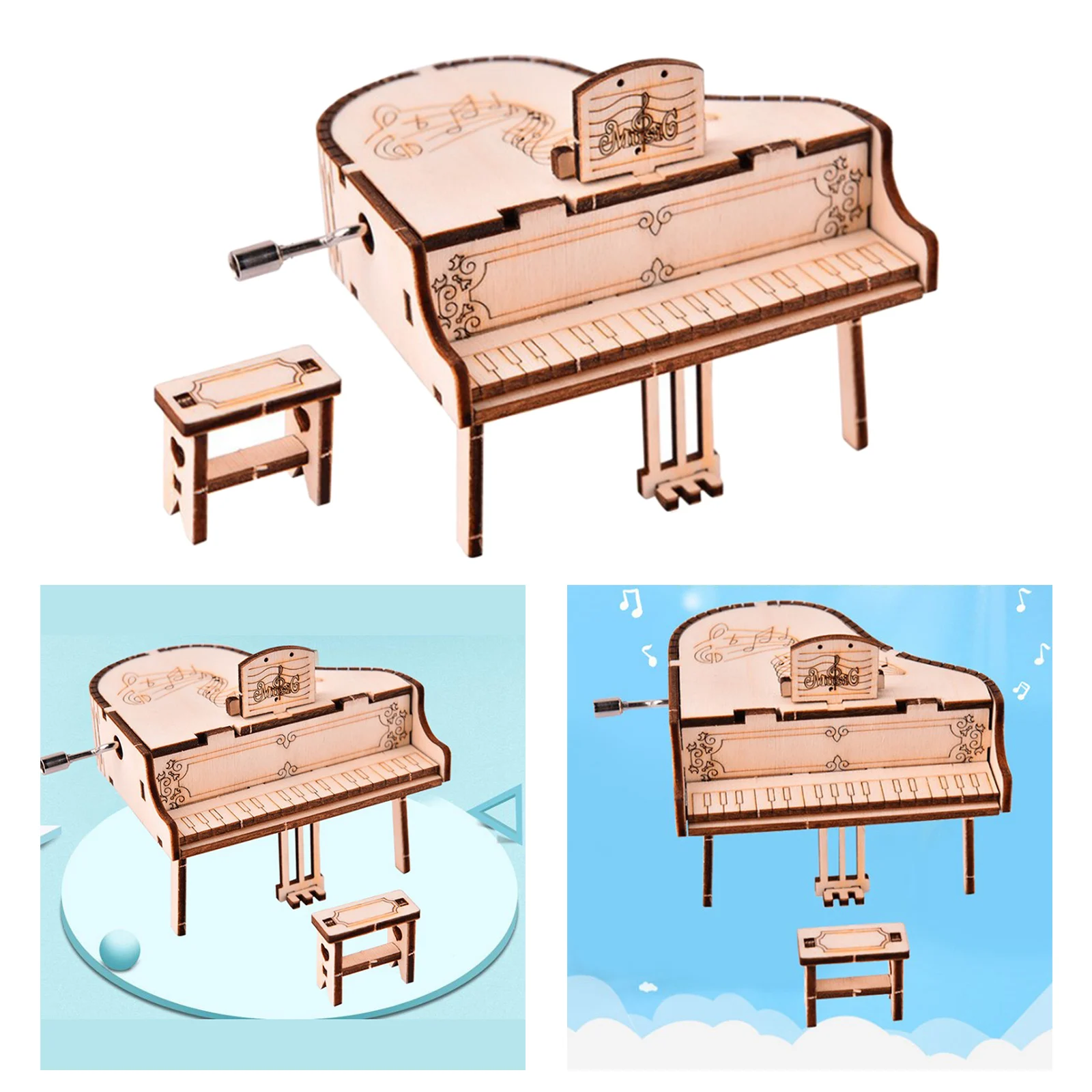 DIY Music Box, Grand Piano 3D Wooden Puzzle Model Kit, Laser Cut Wood Pieces, Educational Building Model Toy for Adults and Kids