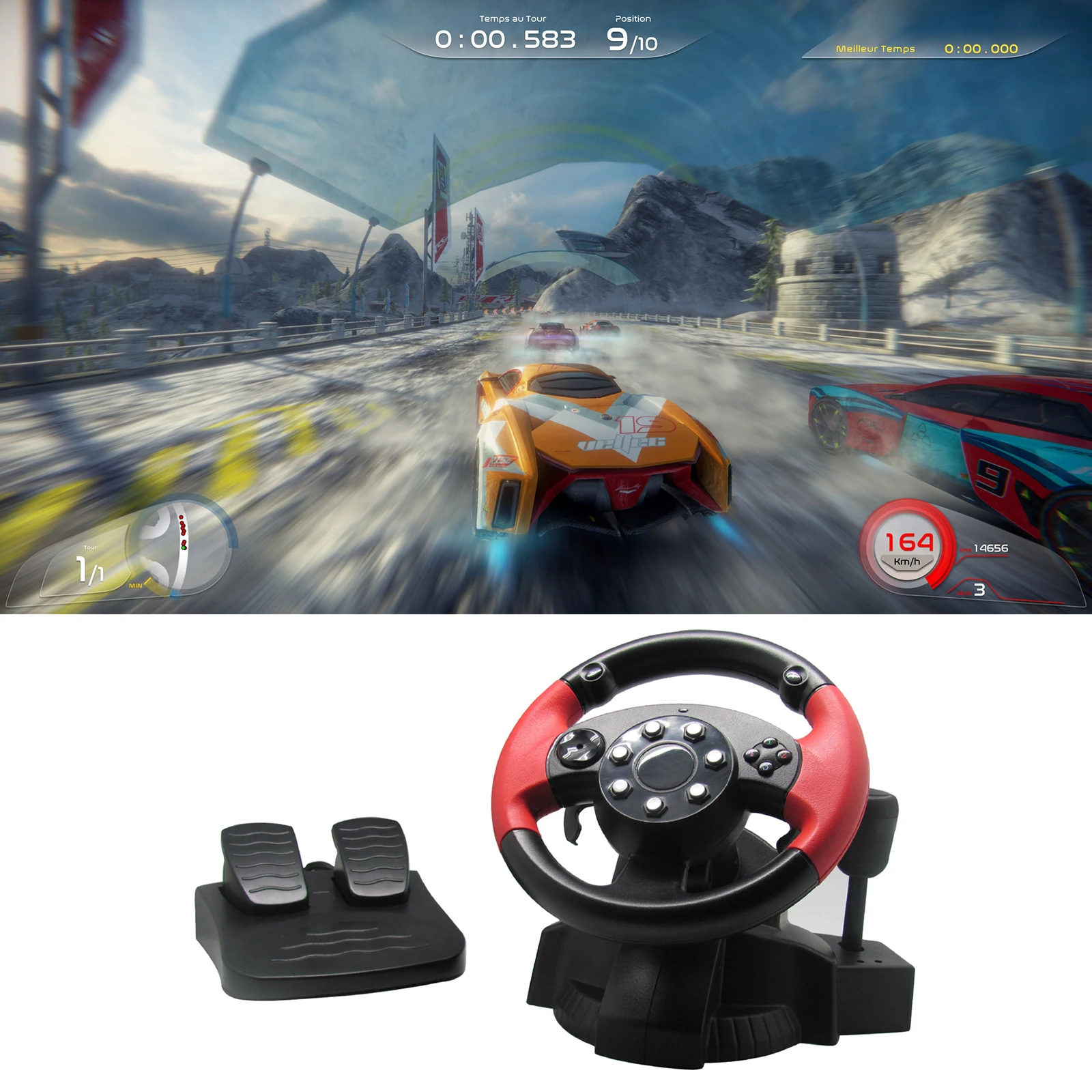 Gaming Steering Wheel with Pedals Compatible for PS3 - Great for PS2, fully supports PC