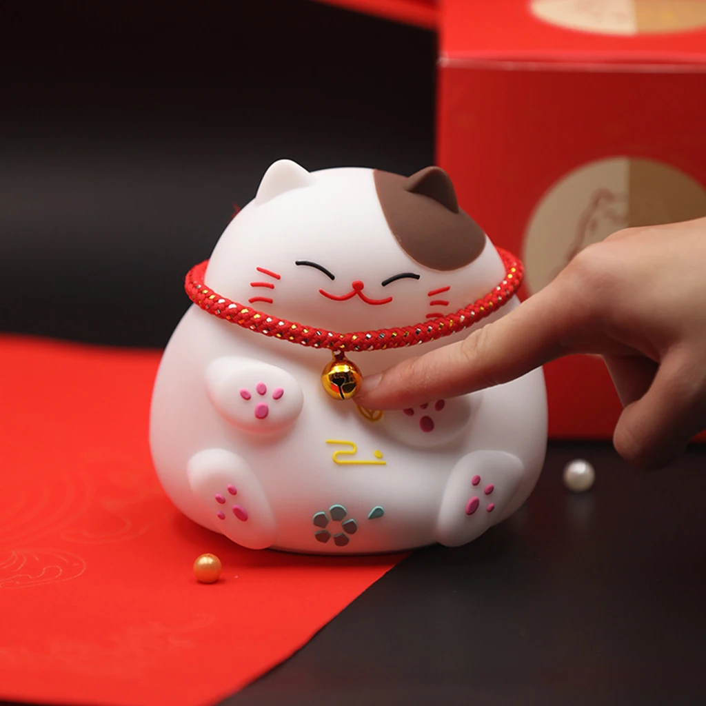 Lucky Cat Silicone Night Light USB Rechargeable Led Sleeping Cute Fortune Cat Light Bedroom Bedside Table Lamp Gifts Birthday