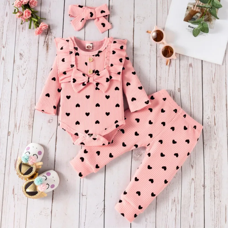 baby girl cotton clothing set Baywell 3Pcs Baby Girl Outfit Set Newborn Toddler Girls Clothes Love Printed Long Sleeve Bodysuit +Pants+Headband Clothing newborn baby clothing gift set
