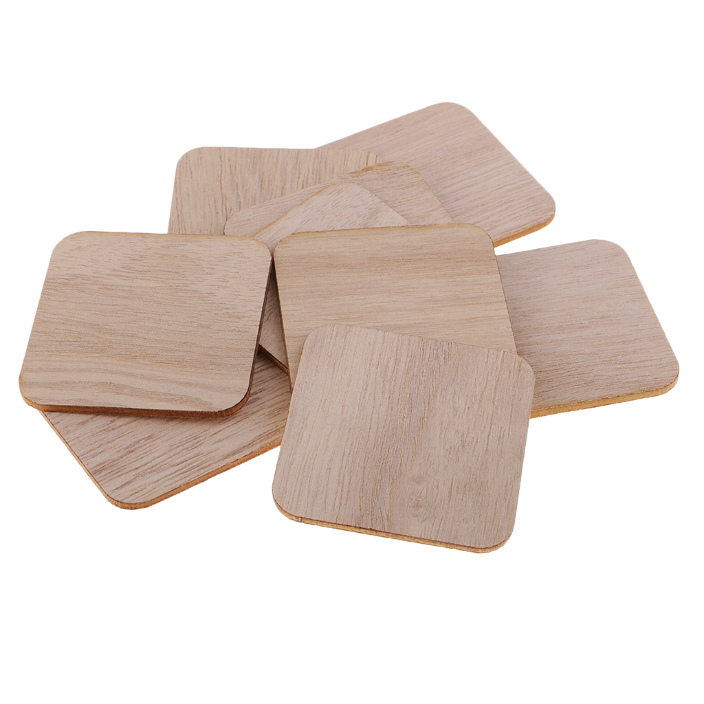 100pcs Square MDF Unfinished Wooden Pieces Blanks for DIY Craft Pyrography Art