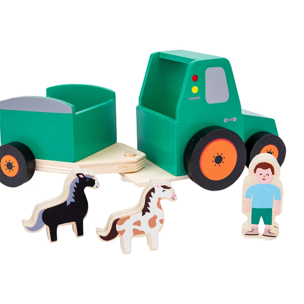 Crafts Wooden Mini Car Tractor Trailer Truck Smooth Wheels Montessori Development Pretend Play Toys Birthday for Kids