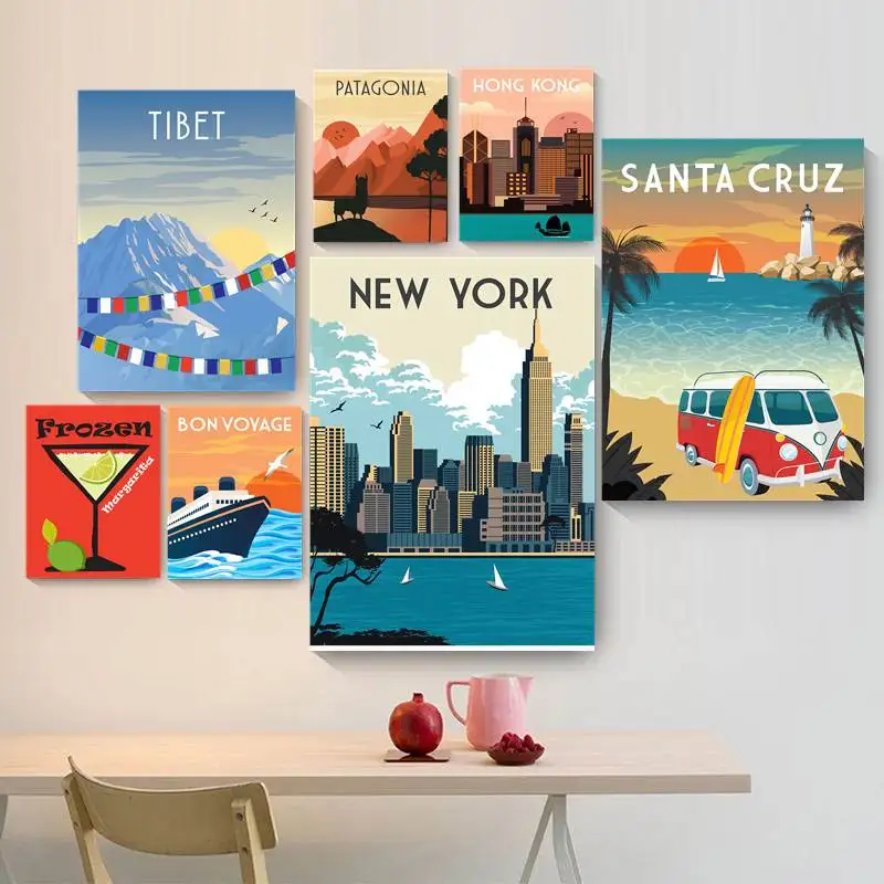 Table Deco Size A3  A4 Vintage New York Travel Poster Retro Poster Printed On Wood