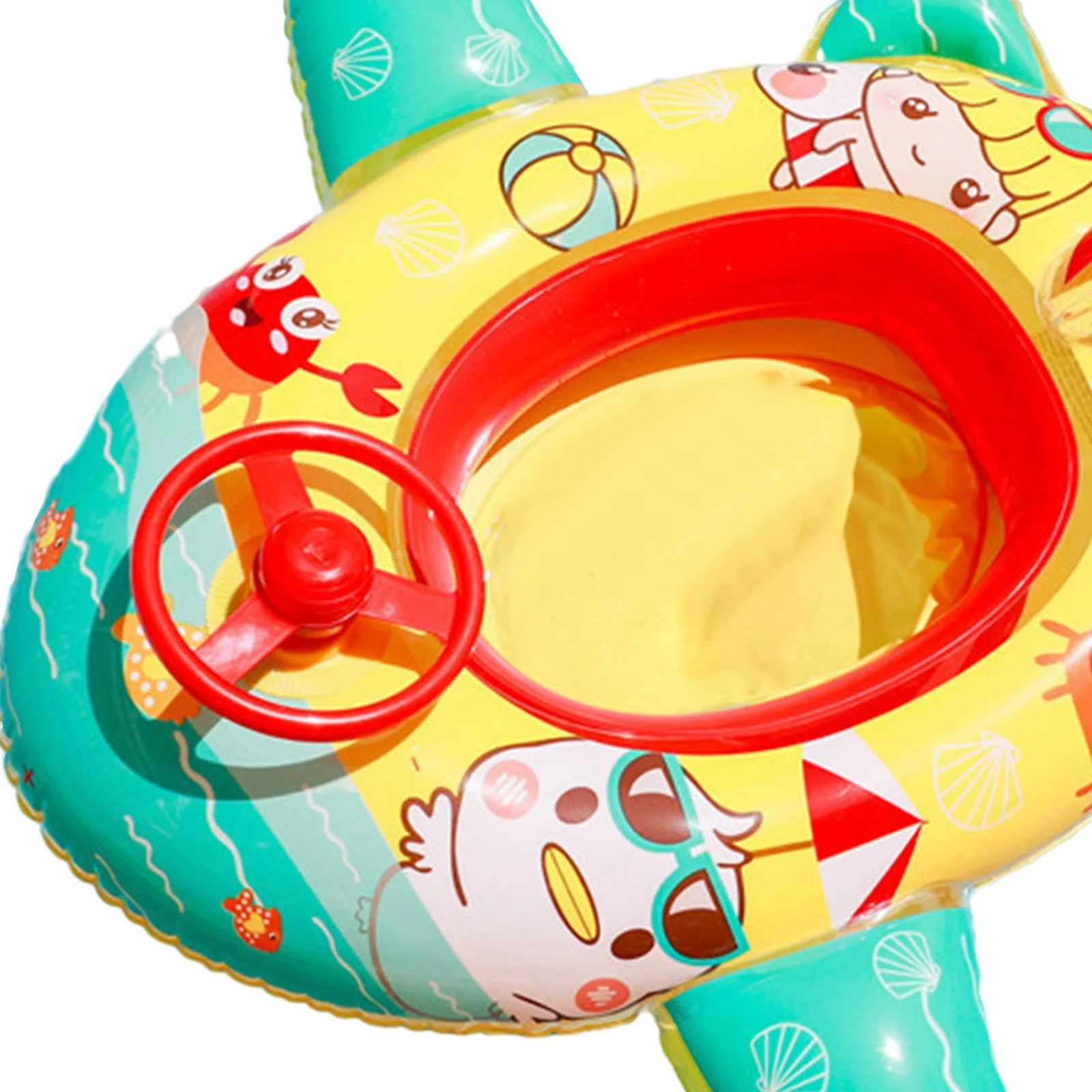 Aircraft Shaped Baby Swimming Float Boat Inflatable Pool Float with Steering Wheel Horn [for Boys Girls Summer Pool Swim Ring