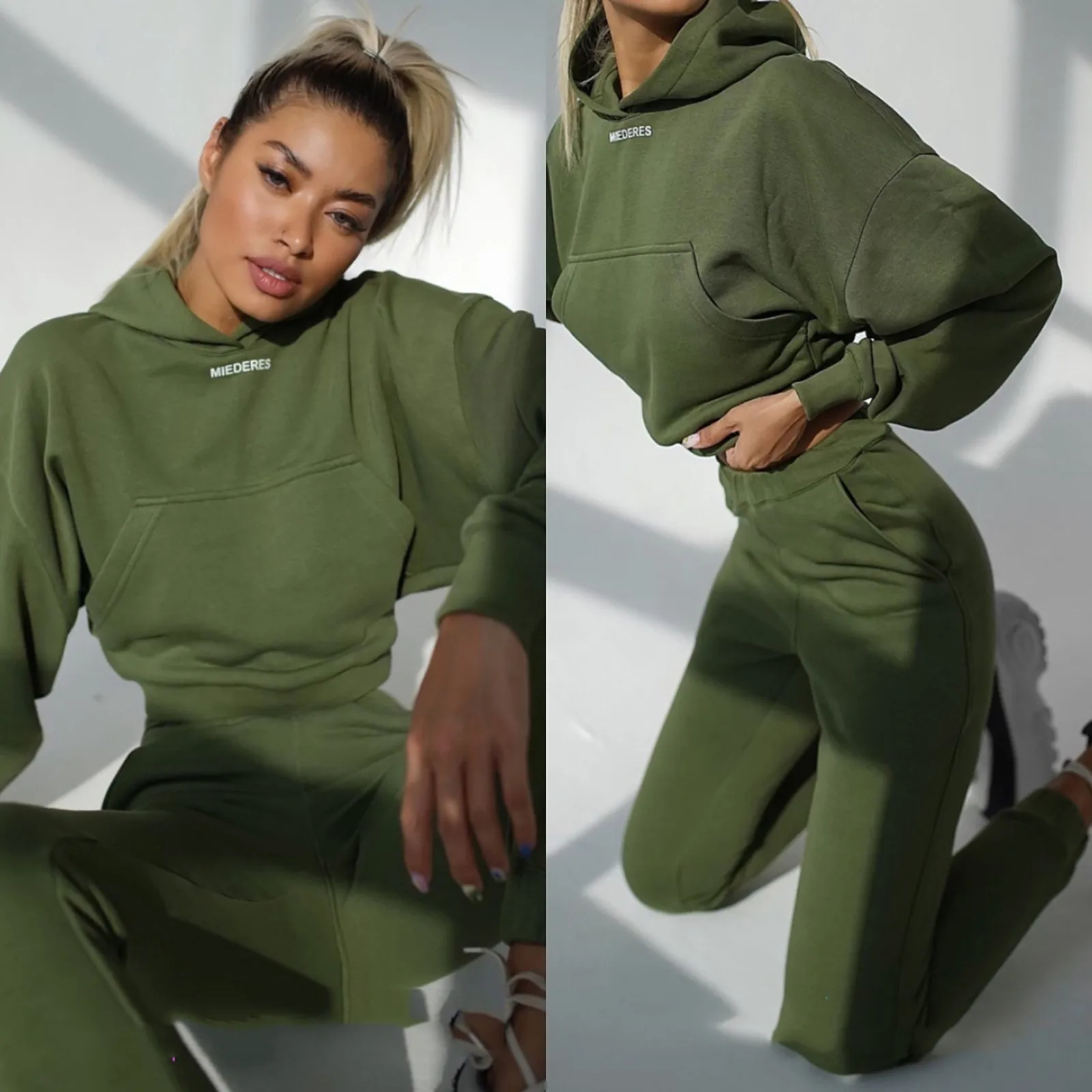 Autumn Two Piece Outfits Oversized Hoodie And Pants Casual Sport Suit Winter Two Piece Set Woman Set Women's Tracksuit 2020 New red lingerie set