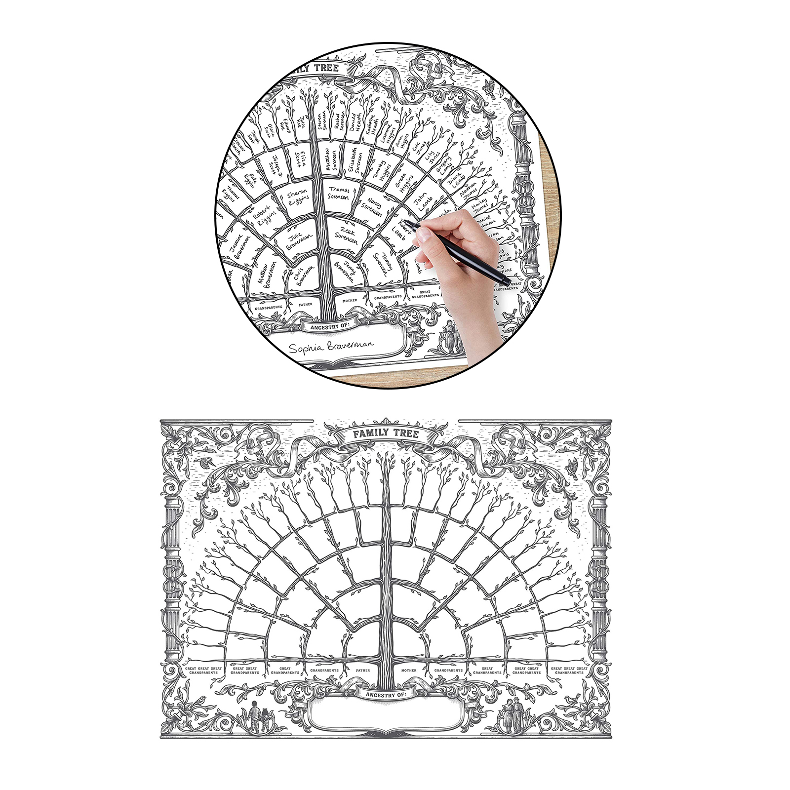 Large Personalized Family Tree Diagram Fillable Genealogy Form Home Decoration Gifts for Women