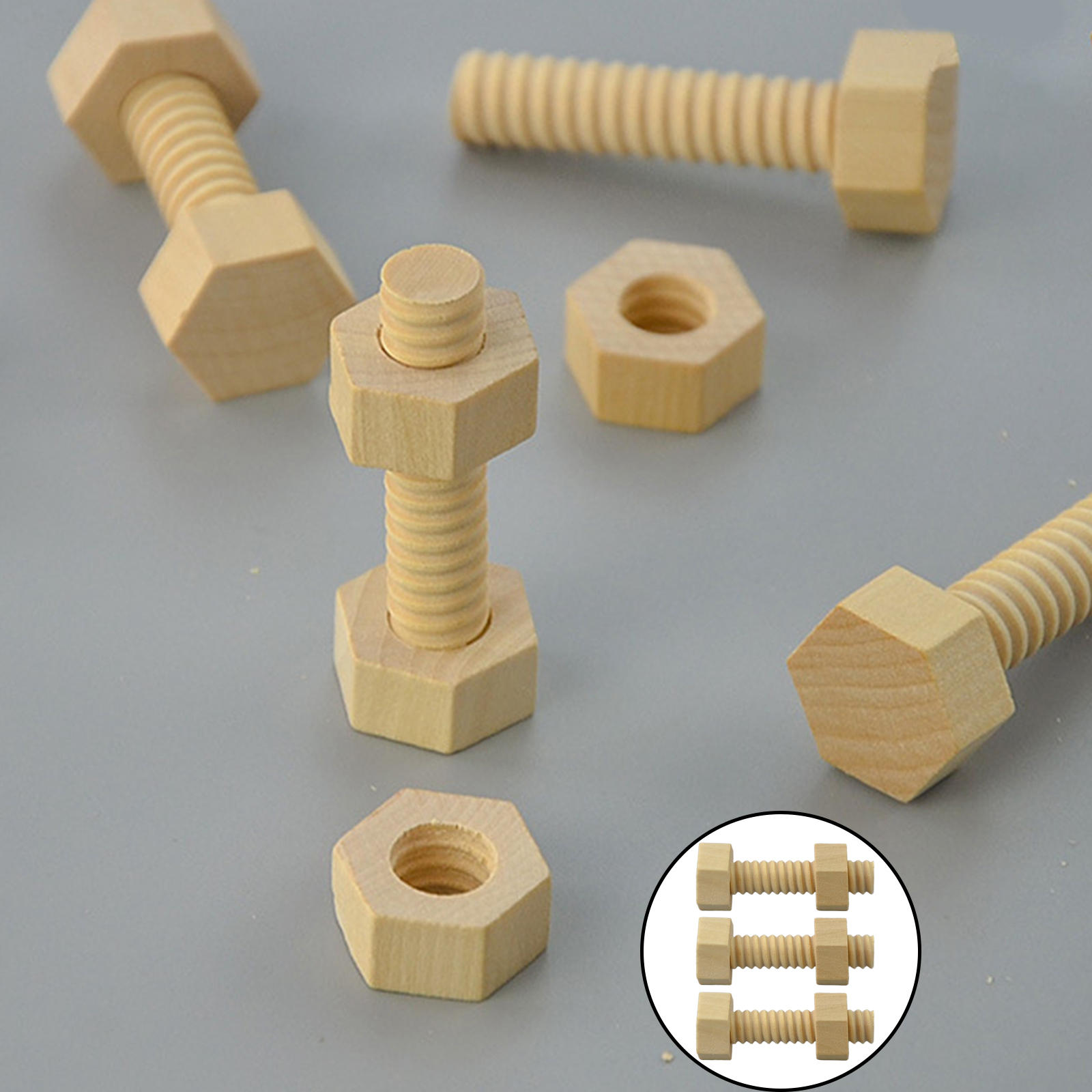Screw Nut Assembling Toy Montessori Hands-On Skills Building Block Wood Screw Nut Toy for Baby