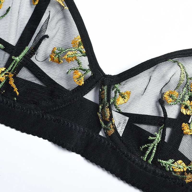 Muyiweixue 2021 Explosive Vine and Aquatic Embroidered Mesh Stitching Sexy Lingerie Set womens lingerie sets