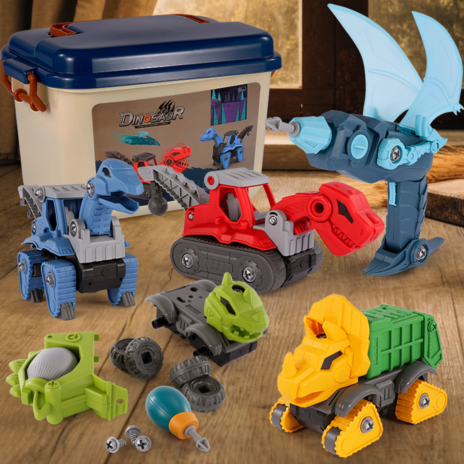 DIY Assembly and Disassembly Dinosaur Engineering Truck Toy Puzzle Construction Set Early Educational Develop Toys for Kids
